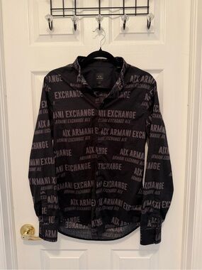 Armani Exchange Black Shirt Slim with Gray Logo Print